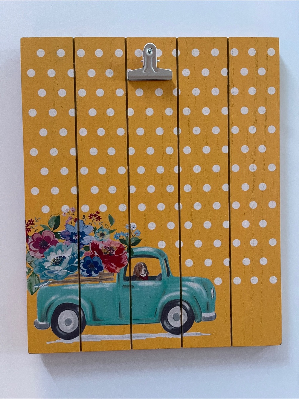 Pioneer Woman Wood Dog floral Photo Wall Hanging Easel